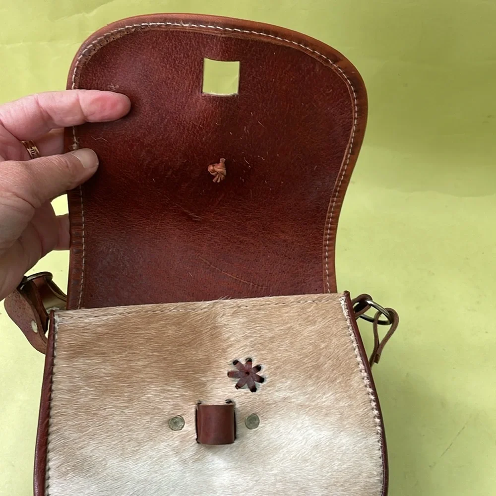 Vintage new tool made all leather mini crossbody bag - Picture 10 of 11